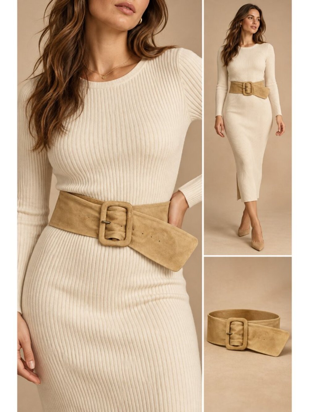 Next 100% Leather Tan Wide Waist Belt S Covered Buckle Boho Y2K
